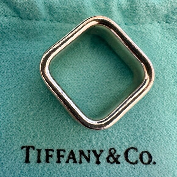 Vintage Tiffany & Co. 1837 - 925 Silver Square 8mm Band Ring 4.5 US - Picture 6 of 8